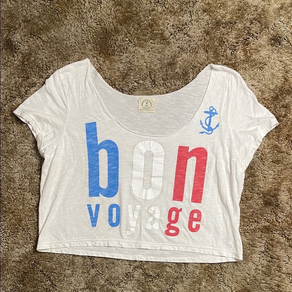 American Eagle Y2K Off Shoulder Cropped Vintage‎ Tee Size Large